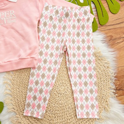 Conj. Casaco de Moletom com Gola Polo Perfect e Calça Legging Losangos - Rosa